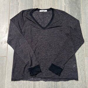 Project Social T Urban Outfitters Striped V Neck Long Sleeve Tee Shirt Black Med